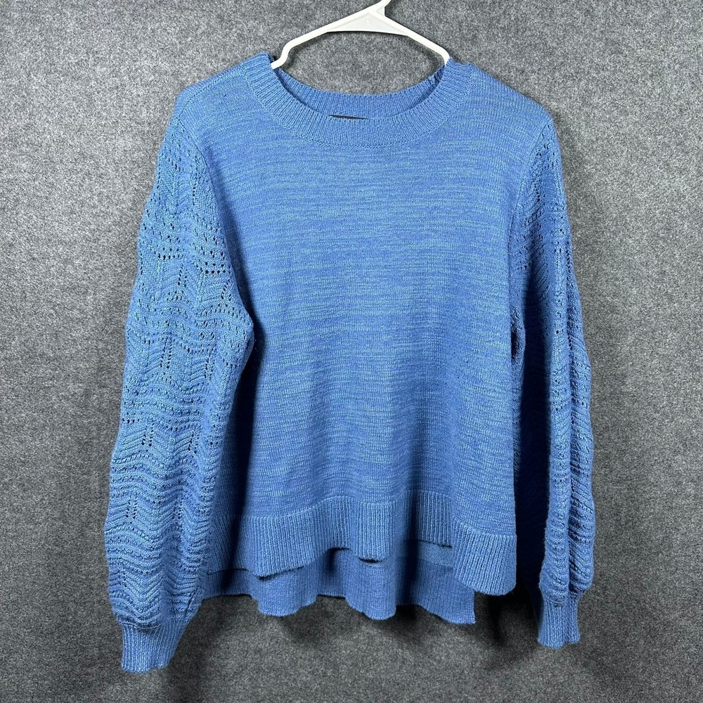 Christian Siriano New York Blue Textured Knit‎ Balloon Sleeve Sweater Women XL